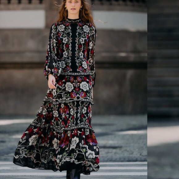 FARM Rio Dresses & Skirts - NWT FARM Rio Black Rococo Flowers Ruffled Maxi Dress